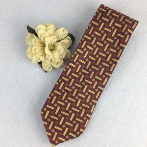 Hickey Freeman 100% Silk Purple & Tan Geometric Circle Print Tie